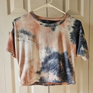Cropped Pink and Gray Tie Dye Short Sleeve T-shirt, Women's size Small